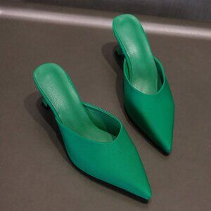 Green Elegant Women's Pointed Toe Mules